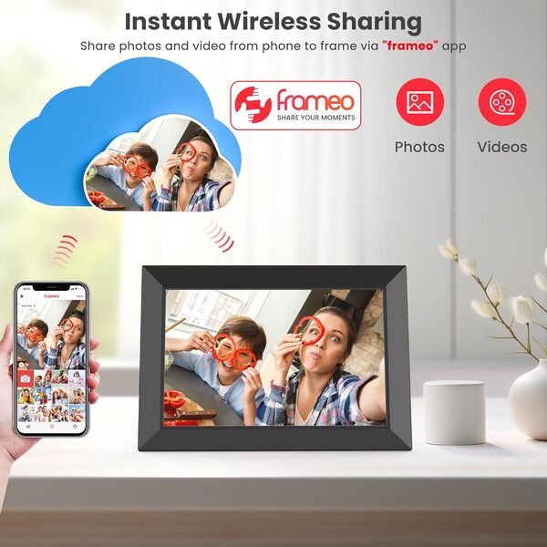 Frameo Cadre Photo Numérique 10,1 Pouces avec Mémoire Intégrée de 32 Go, Écran Tactile HD 1280x800 IPS pour Partager Photos et Vidéos, Rotation Automatique, Montage Mural(4 Paquets)