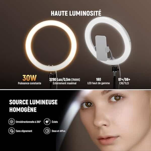 Découvrez notre test du ring light neewer RH12B 30W et améliorez la qualité de vos vidéos et selfies grâce à cet éclairage LED professionnel et polyvalent