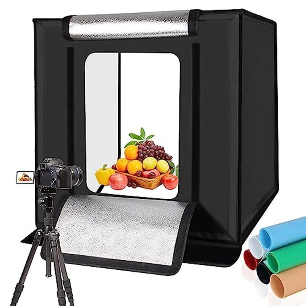 Test : boîte à lumière OBEST 60cm avec sources LED et fonds colorés