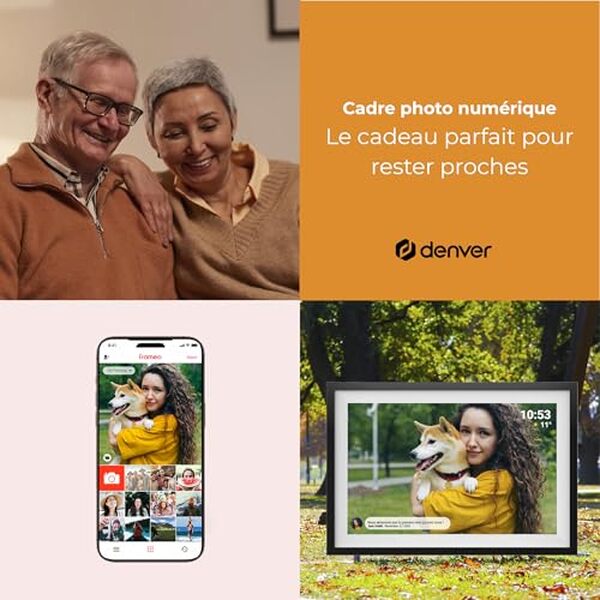 Découvrez le cadre photo numérique Denver PFF-1516 avec écran IPS Full HD, partage sans fil et fonctionnalités avancées pour sublimer vos souvenirs.