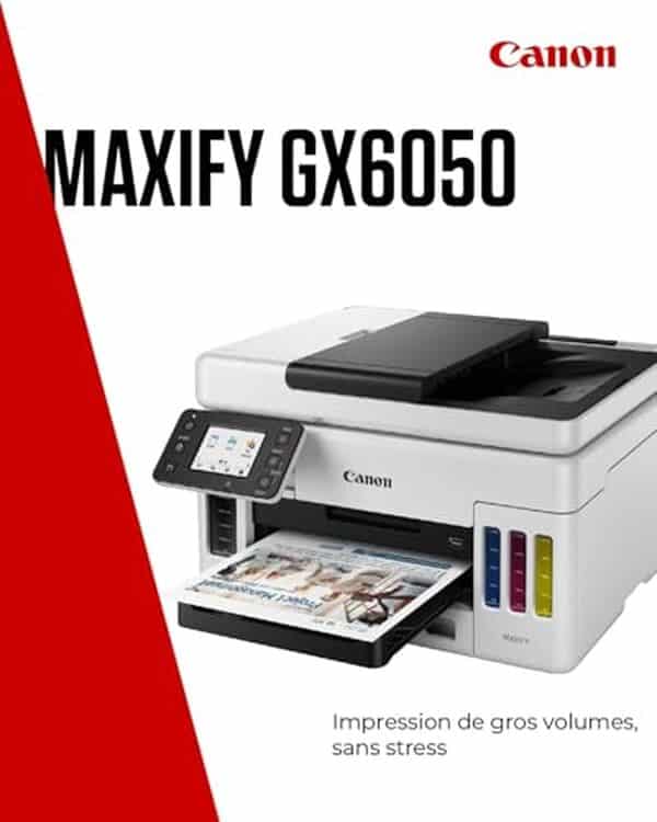 Découvrez notre test complet de l'imprimante Canon MAXIFY GX6050 : polyvalence, connectivité sans fil et performances pour votre bureau ou PME.