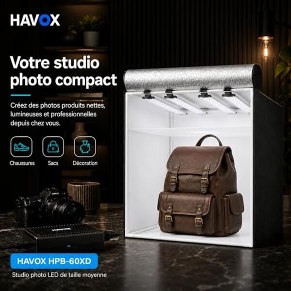 Découvrez notre test complet du studio photo Havox HPB-60XD : une boîte à lumière portable idéale pour améliorer vos photos avec un éclairage professionnel.