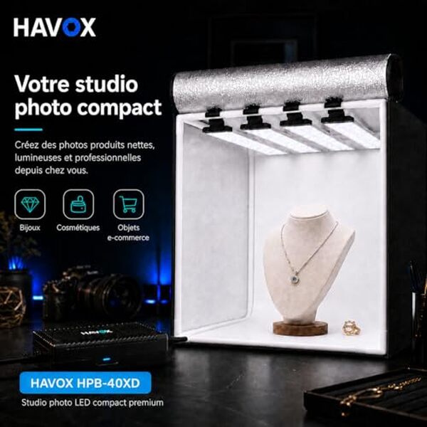 Découvrez notre test complet du studio photo Havox HPB-40XD, une boîte à lumière portable efficace pour photos professionnelles. Avis, caractéristiques et performances.