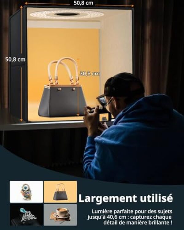 Découvrez notre test complet de la boîte photo Duclus : studio pliable avec 216 LED et 6 fonds. Avis, caractéristiques et performances pour vos photos de produits.