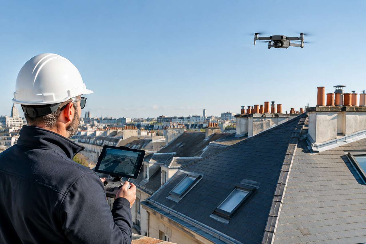 Des drones sur les toits : métier de télépilote dans la couverture de bâtiment