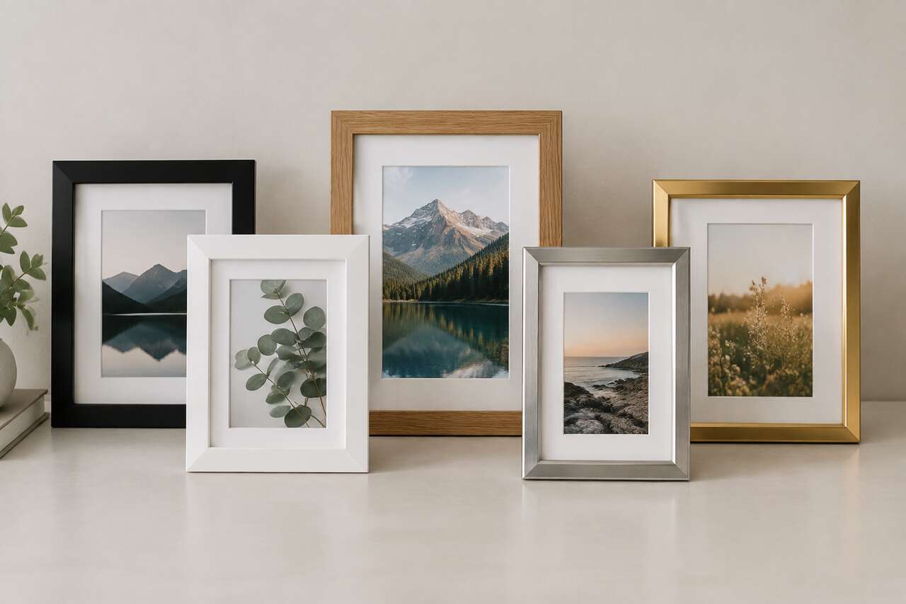 Panorama des couleurs de finition: noir, blanc, bois, m&eacute;tal, dor&eacute; et couleurs