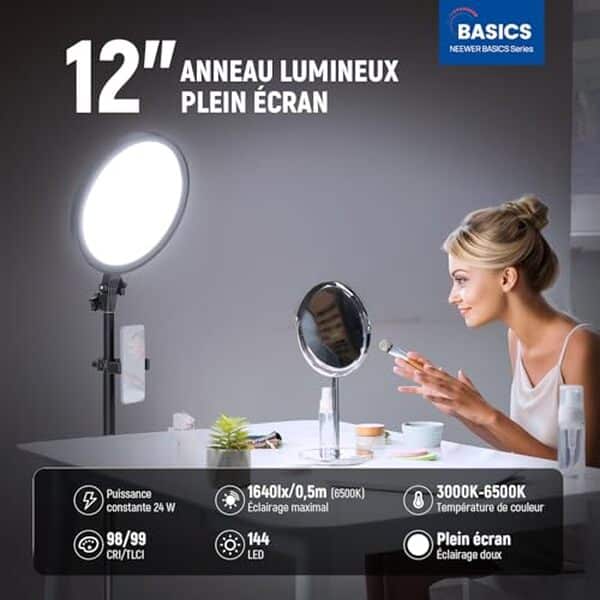 Découvrez notre test détaillé de l'anneau lumineux Neewer Basics 12 : performances, qualité d'éclairage et praticité pour vos projets photo et vidéo.