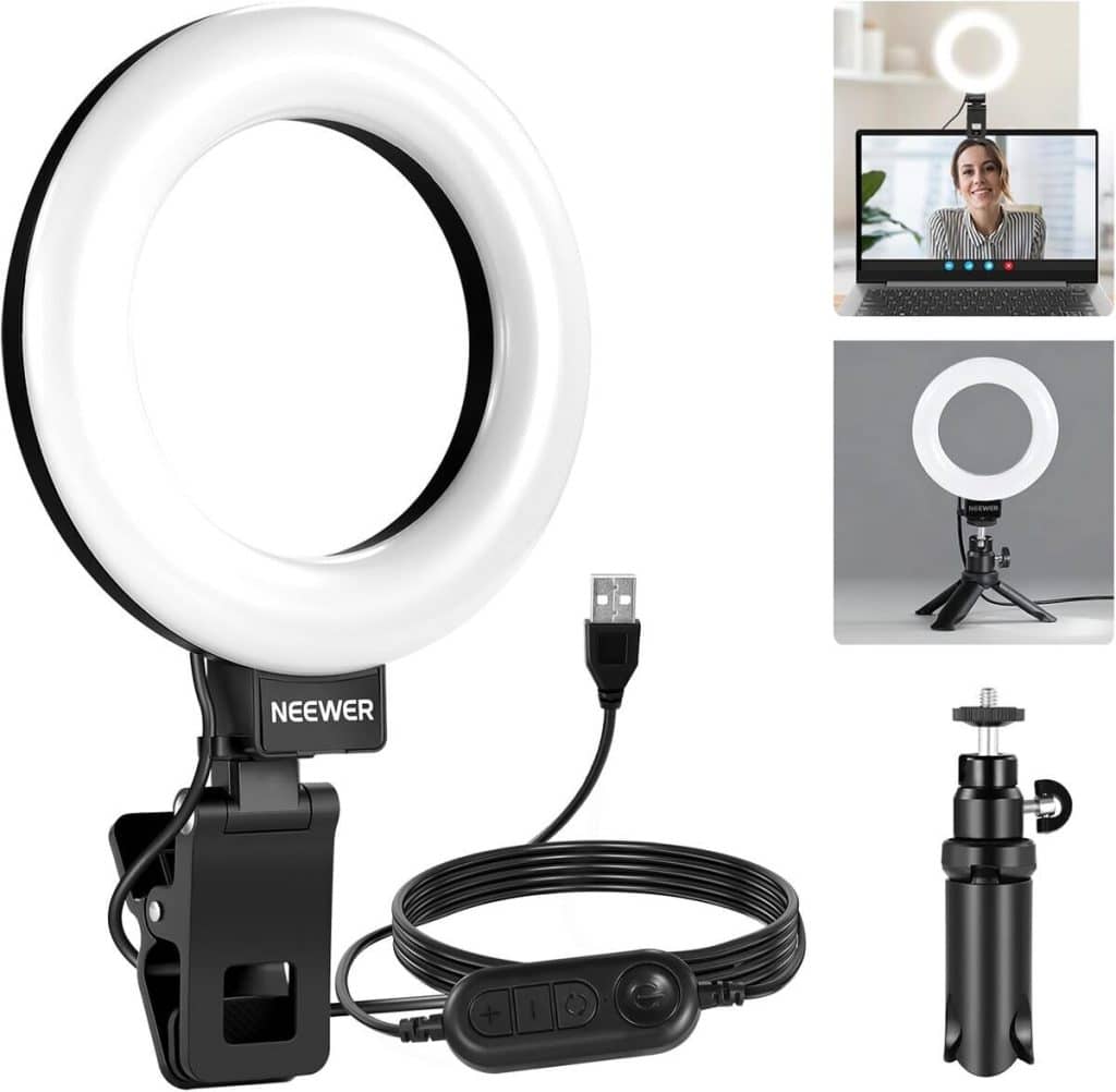 Test de la bague lumineuse Neewer Basic 5" 10W dimmable pour vidéoconférence et plus